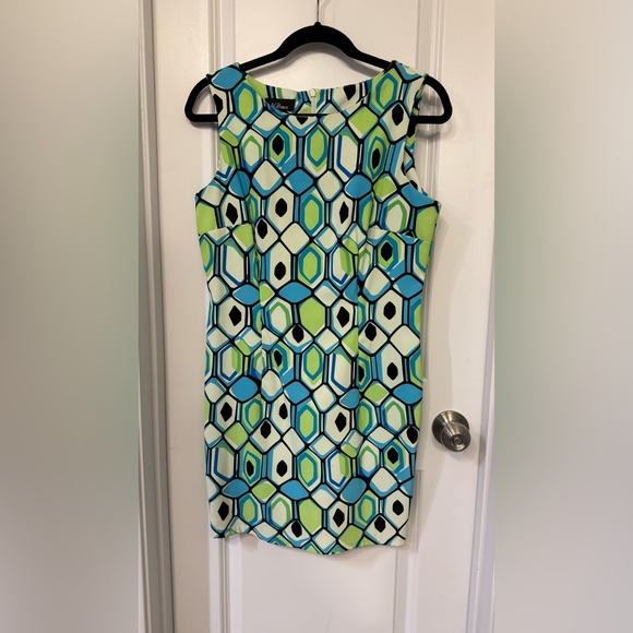AGB Dresses & Skirts - AGB Geometric Blue and Green Midi Dress